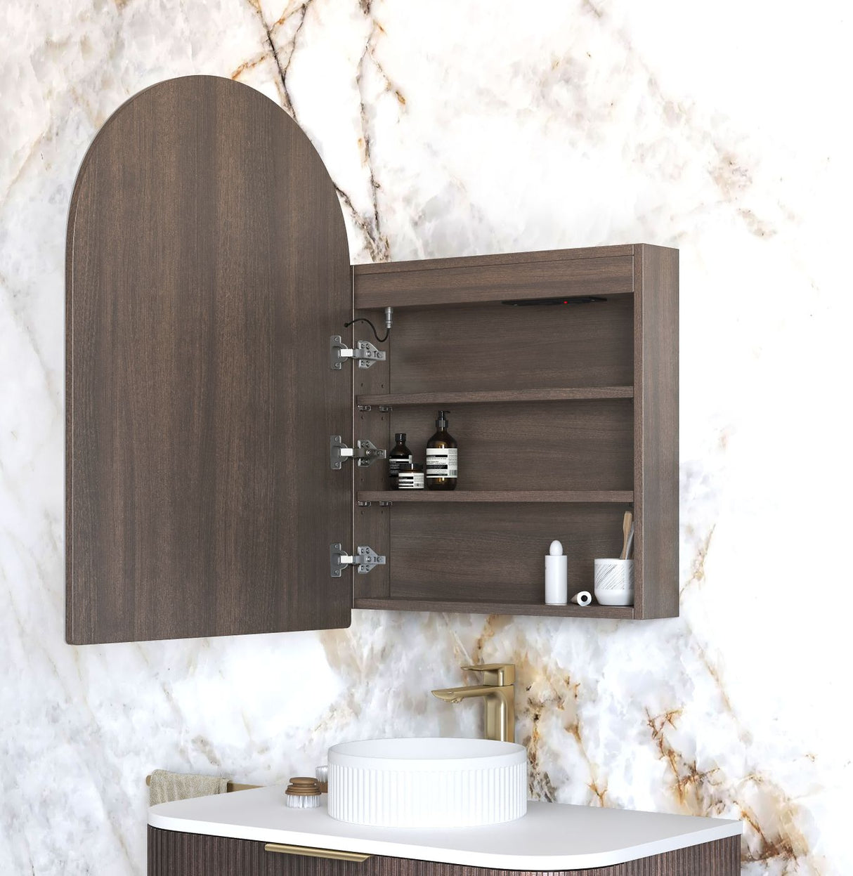 ARCHIE Front-Lit LED Shaving Cabinet Sable Walnut (W600xH900mm)