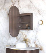 NOOSA Sable Walnut Front-Lit LED Oval Shaving Cabinet (W450xH900mm)