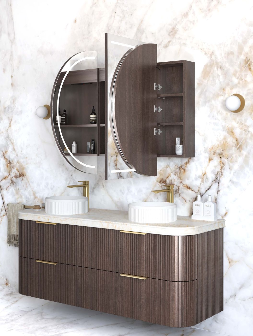 COOGEE Sable Walnut Front-Lit LED Oval Shaving Cabinet (900/1200/1500/1800mm)