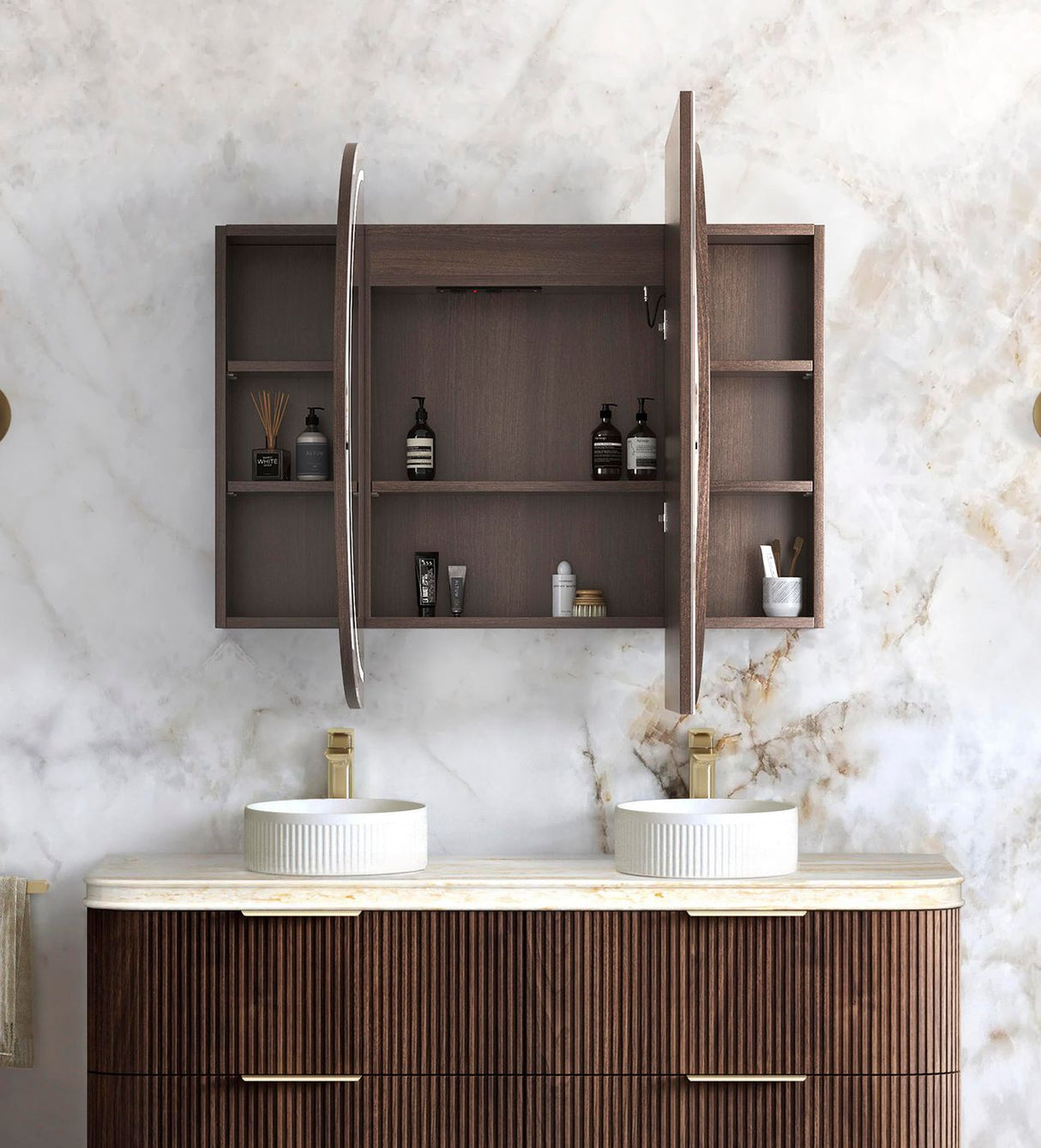 COOGEE Sable Walnut Front-Lit LED Oval Shaving Cabinet (900/1200/1500/1800mm)