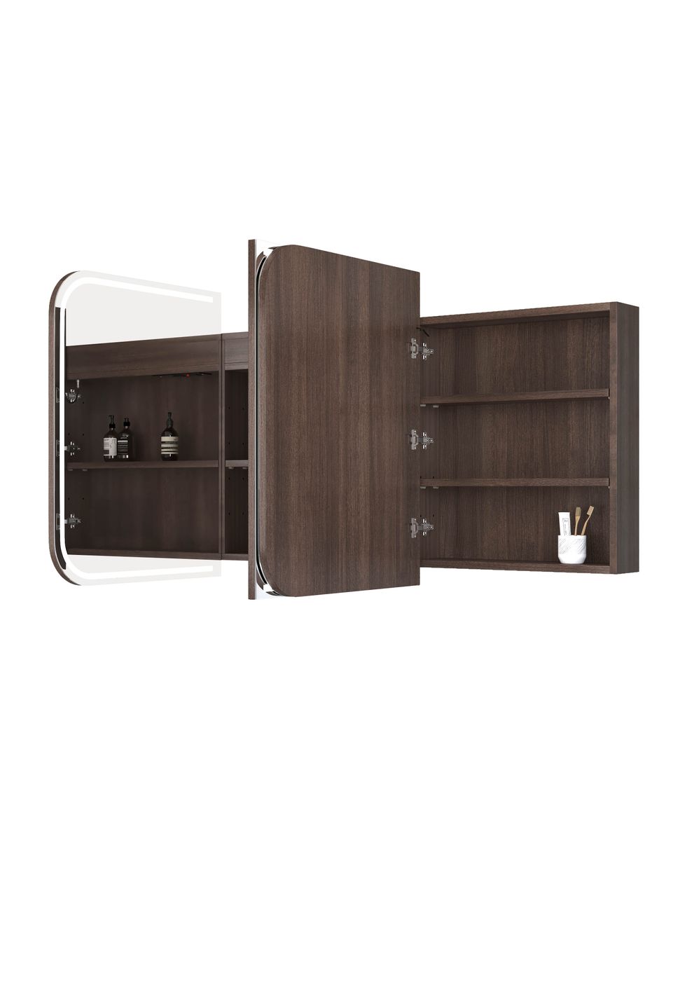 NEWPORT Sable Walnut Front-Lit LED Soft Square Shaving Cabinet (Optional Sizes)