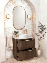 HAVANA Fluted Curved Floor Standing Vanity Sable Walnut (All Sizes)
