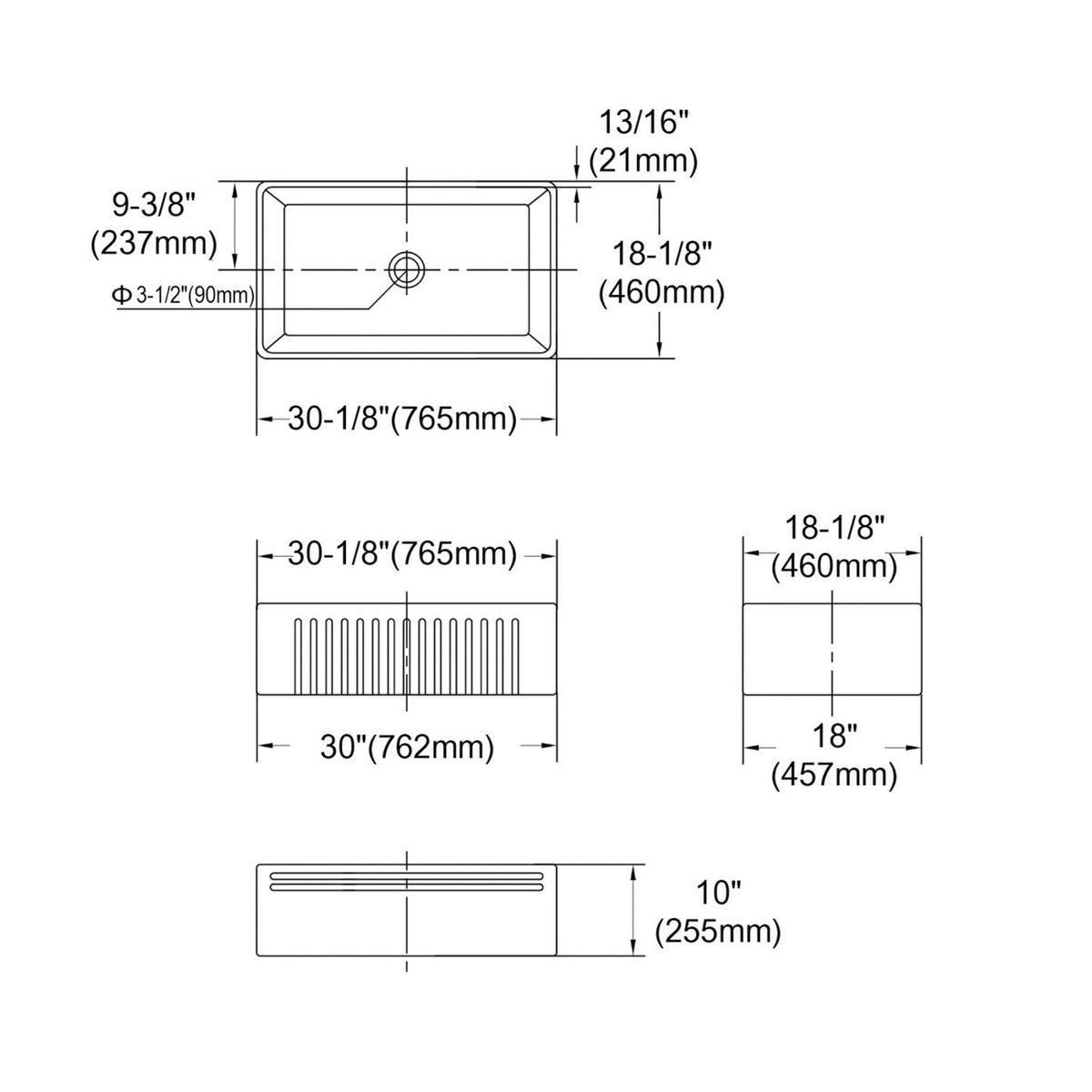 BOSTON Butler Kitchen Sink 765x455x255mm
