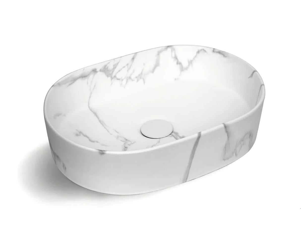 Quay Matte White Marble Basin (Oval: 500x340x120)