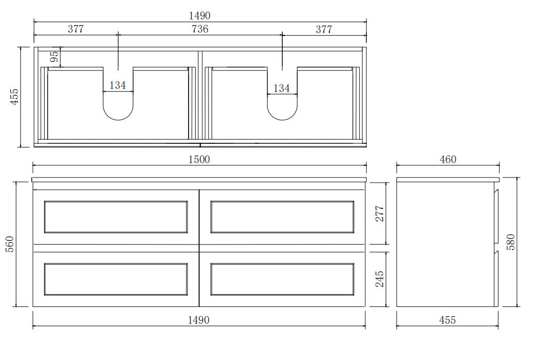 Fremantle PVC Wall Hung Cabinet Vanity 1500mm (Matte White) (Single/Double Bowl)