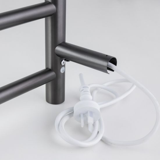 Round Electric Heated Towel Rack 6 Bars - Brushed Gun Metal