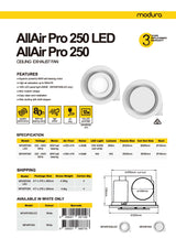 MODURA AllAir Pro 250 ‐ High Extraction Round Exhaust Fan, Cut Out Φ295mm