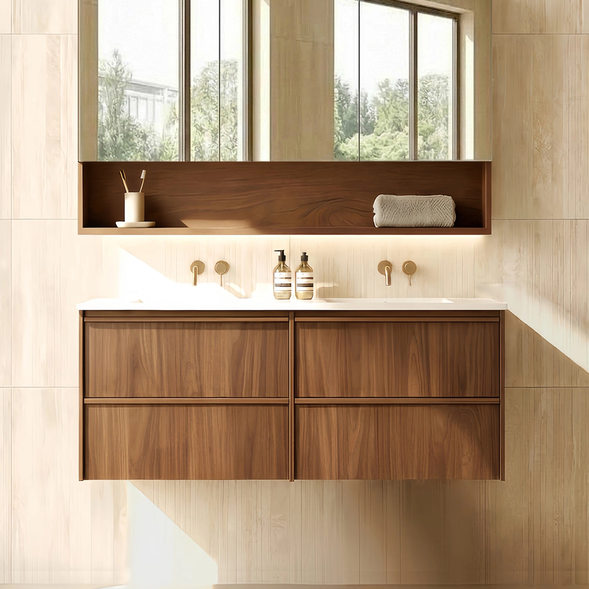 Lukka Ridgewood Plywood Wall Hung Vanity - Mocha Oak (All Sizes)