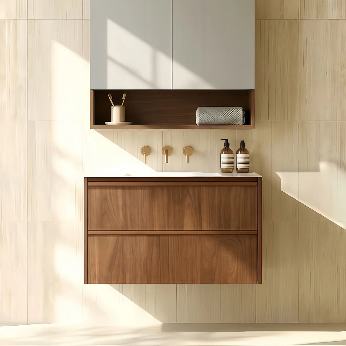 Lukka Ridgewood Plywood Wall Hung Vanity - Mocha Oak (All Sizes)