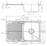 Otus Single Left Hand Bowl with Drainer Sink 800mm