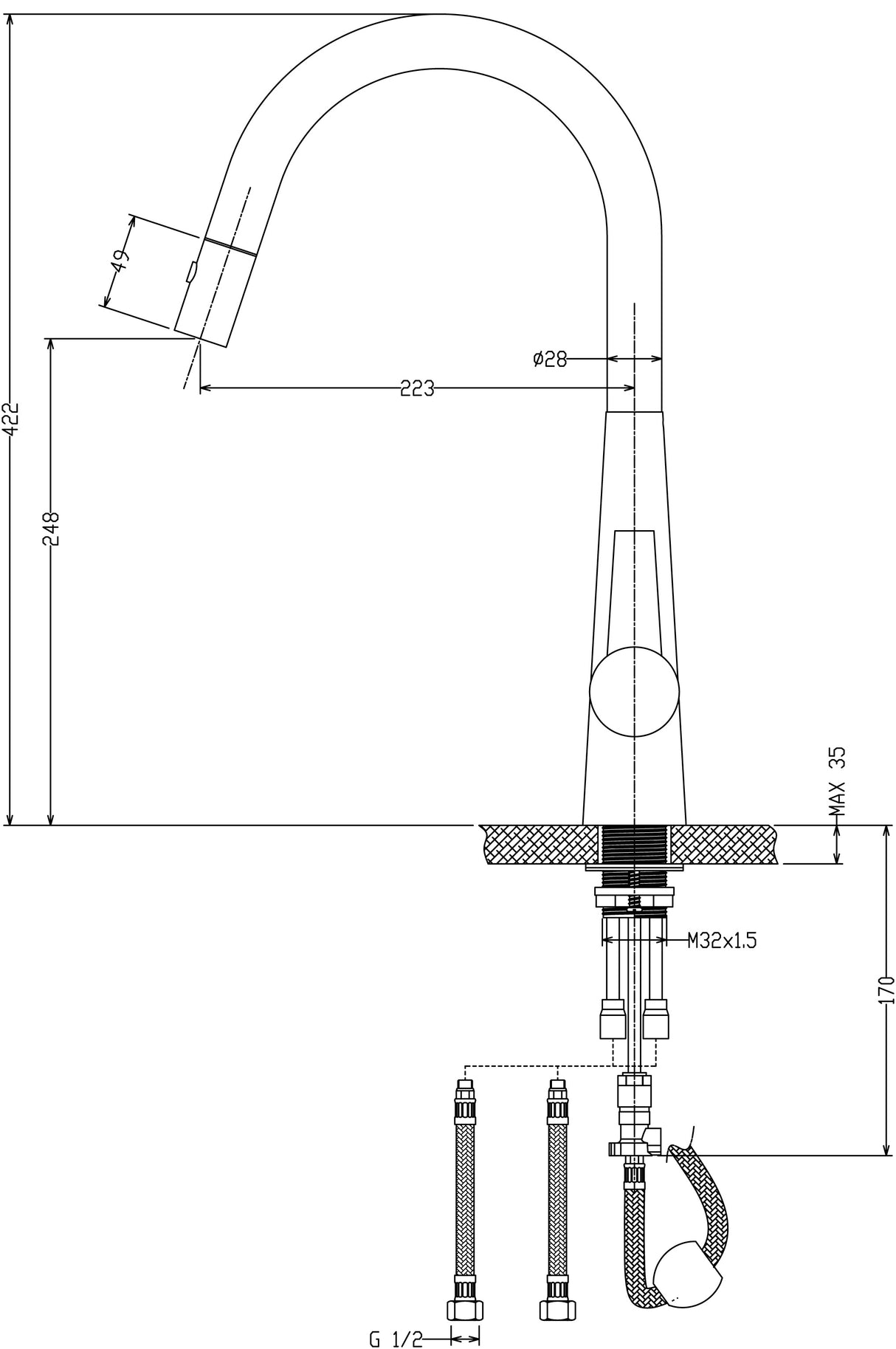 Luxa Pull Out Sink Mixer-PC1017LF