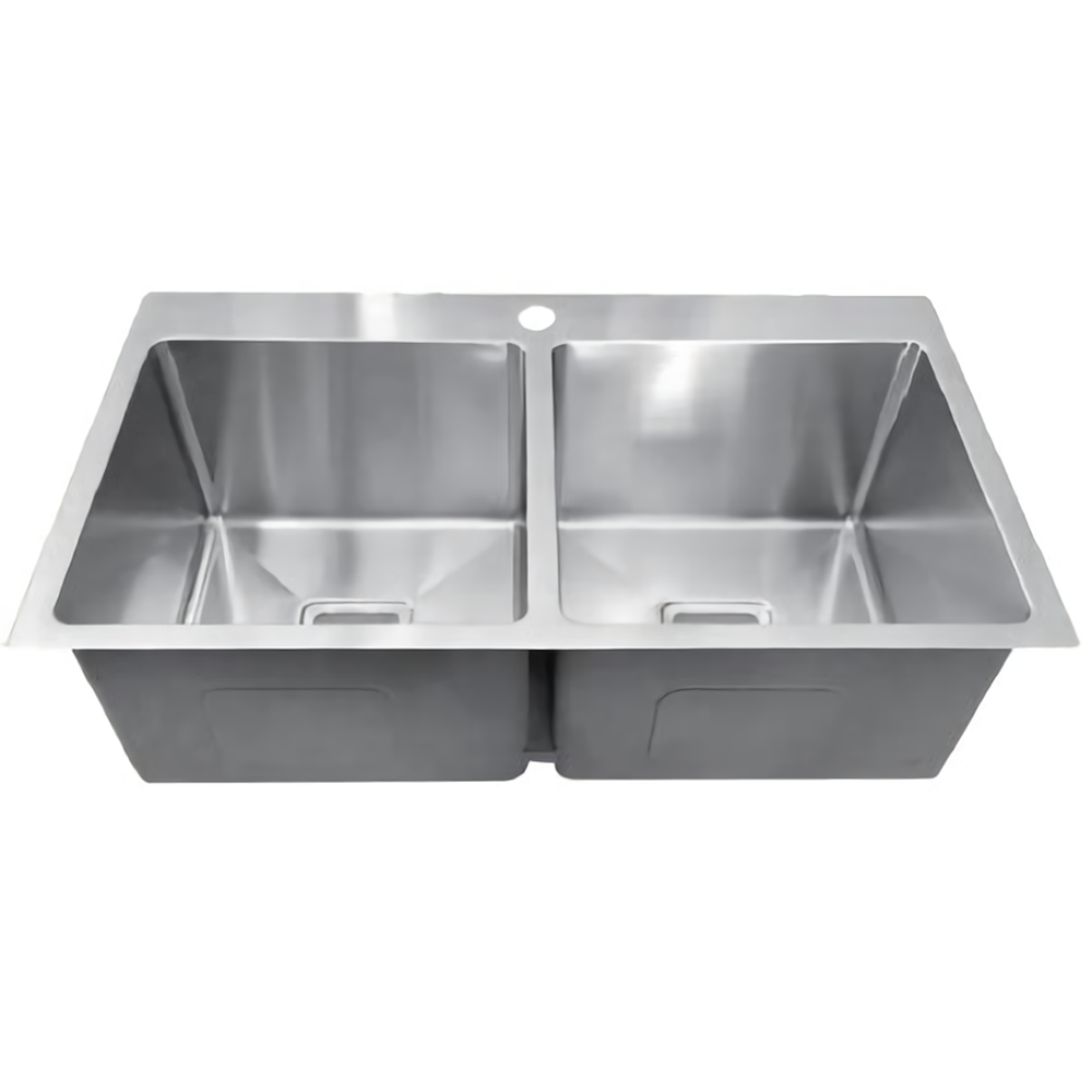 POS Stainless Steel Kitchen Double Sink 775×450×235mm (With Tap Hole) - Clearance