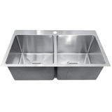 POS Stainless Steel Kitchen Double Sink 775×450×235mm (With Tap Hole) - Clearance