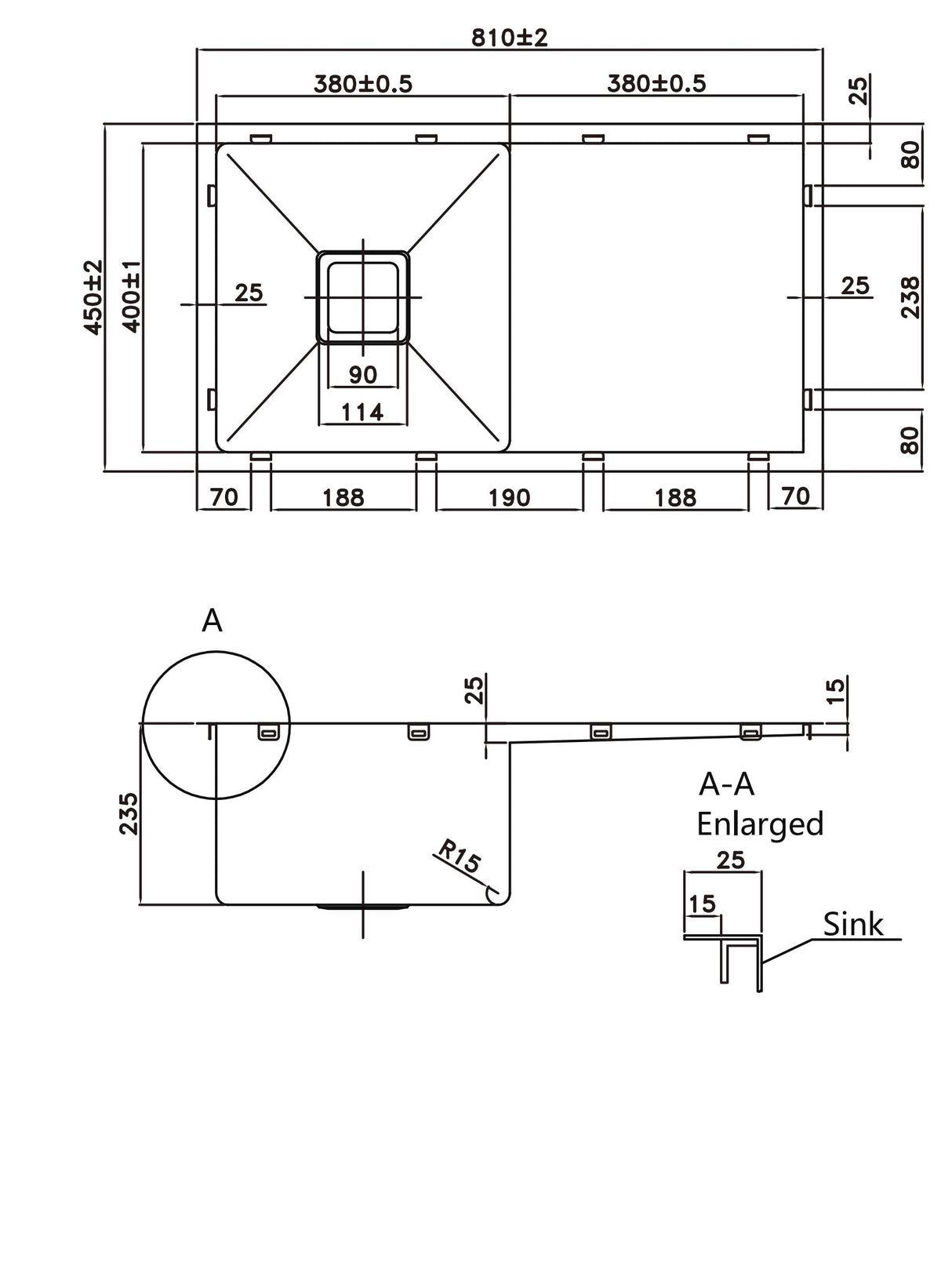 POS Stainless Steel Kitchen Sink 810×450×235mm With Drainer