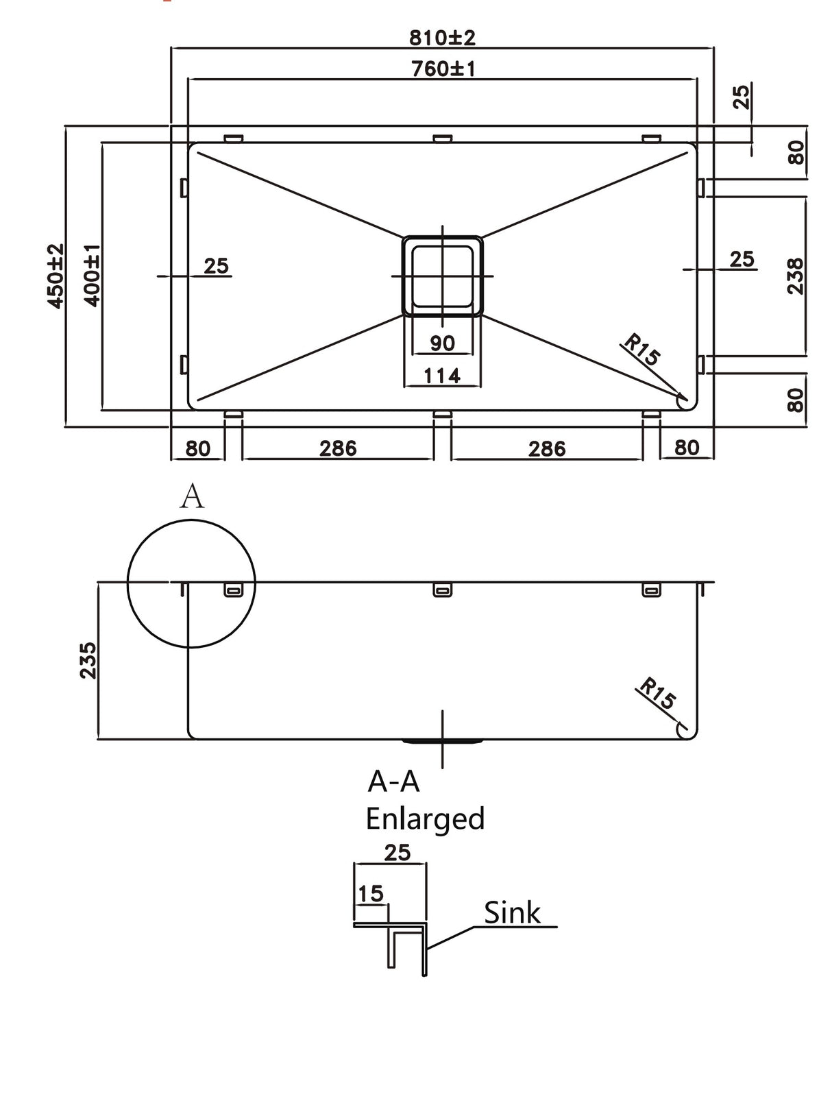 POS Stainless Steel Kitchen Sink 810×450×235mm