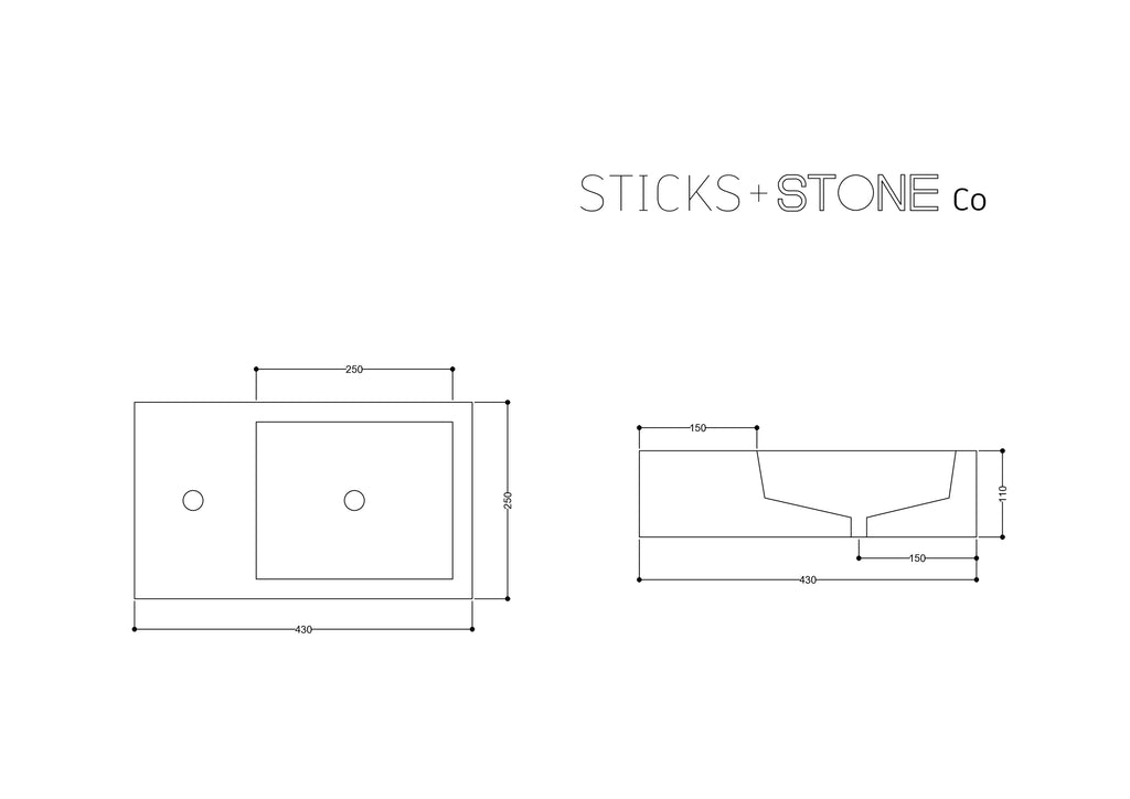 Sticks & Stone Concrete Polished Rectangular Powder Room Basin