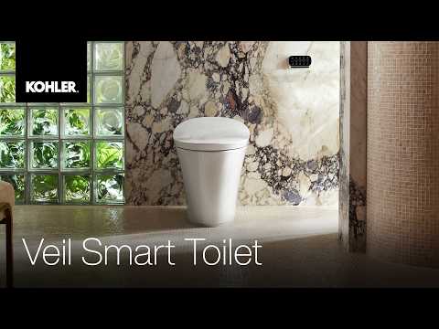 KOHLER Veil Intelligent Rimless Wall Faced Toilet With Bluetooth Remote Bidet Package Elongated Gloss White