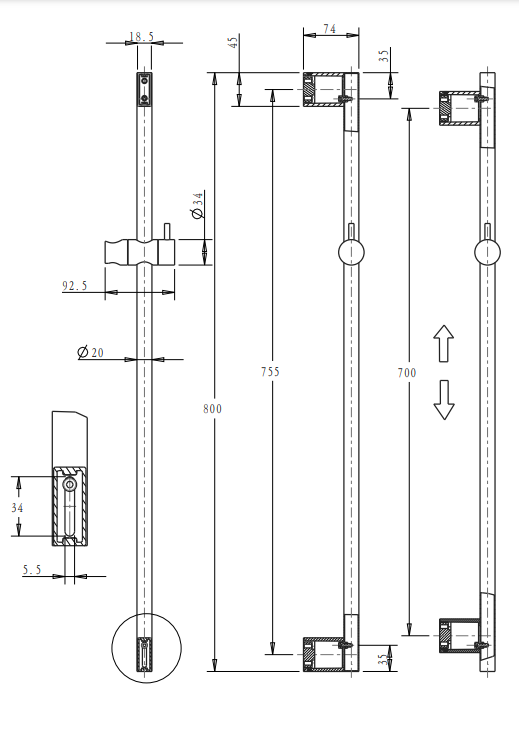 Mica Shower Rail (French Gold)- Clearance