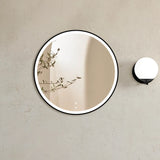 round mirror with black frame and led 