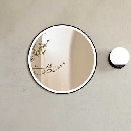 round mirror with black frame and led 