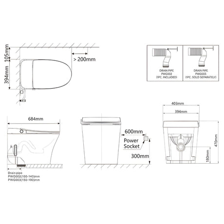 Lafeme NEOVANTA Cisternless Smart Toilet With Wireless Remote Gloss White