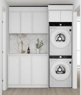 top cabinet and base laundry cabinet in white