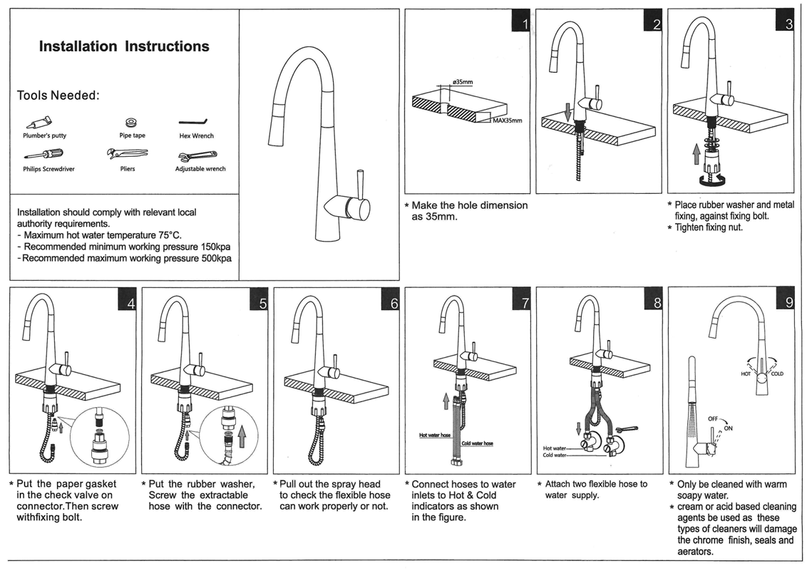 OTTI Pull Out Sink Mixer 420 - Black Technical Drawing