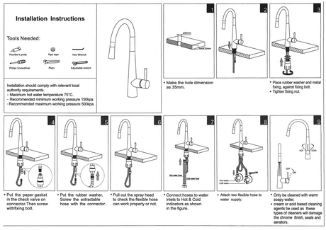 OTTI Pull Out Sink Mixer 420 - Black Technical Drawing
