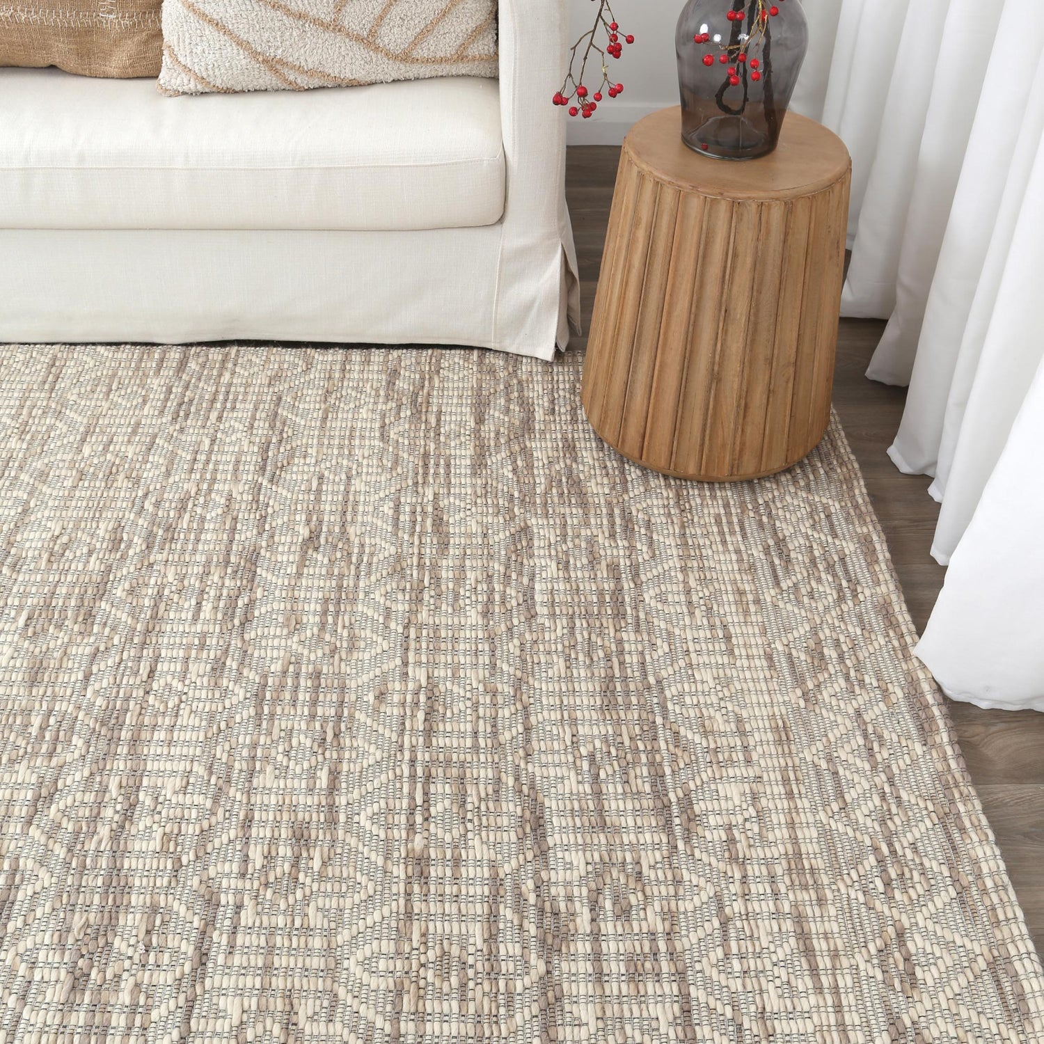 Copacabana Geometric Beige Wool Rug