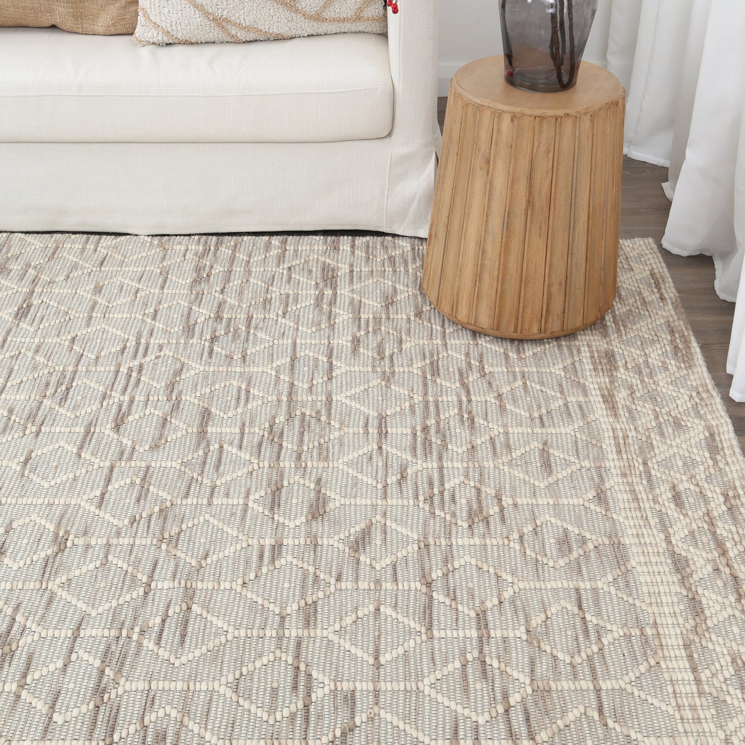 Copacabana Lattice Beige Wool Rug