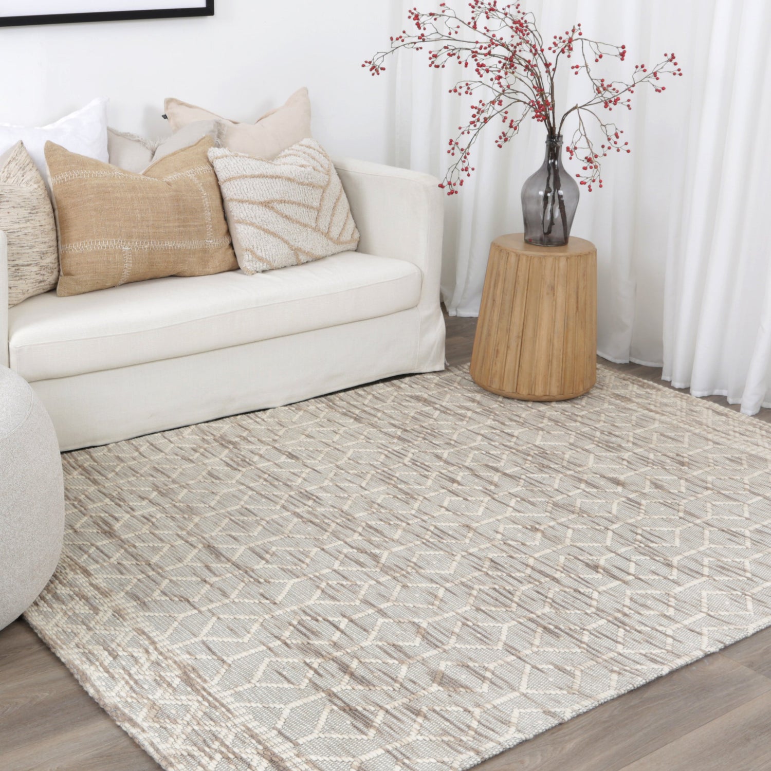 Copacabana Lattice Beige Wool Rug