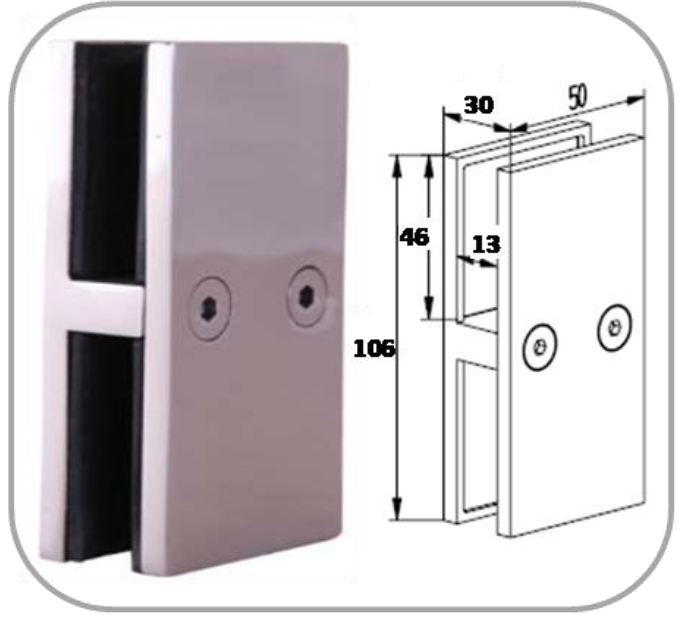 Glass Clamp - 180 ° Glass to Glass 50mm Wide
