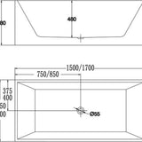 AMBER Black and White Square Bathtub with Non-Overflow (Clearance)