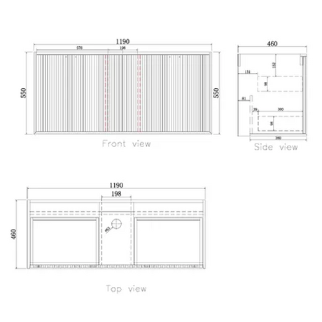 MARLO Wall Hung Vanity 1200mm Specification Drawing