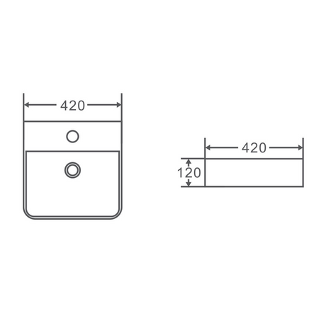 Vento 42M Rectangular Wall Hung Basin White 420mm*120mm