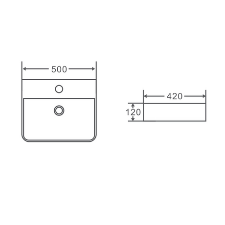 Vento 50M Rectangular Wall Hung Basin White 500mm*120mm