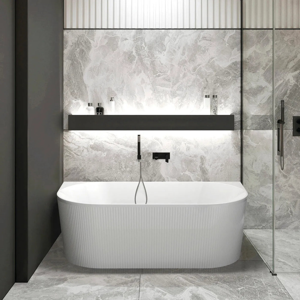 NOOSA Back to Wall MULTIFIT Bath with Overflow (1500mm / 1700mm)