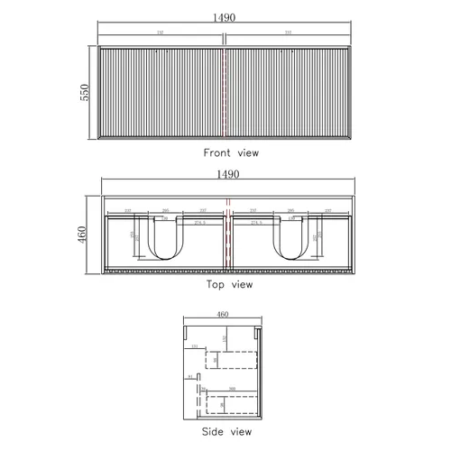 MARLO Wall Hung Vanity 1500mm Specification Drawing