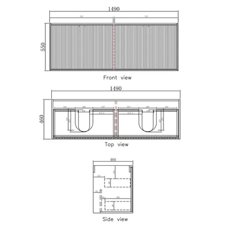MARLO Wall Hung Vanity 1500mm Specification Drawing