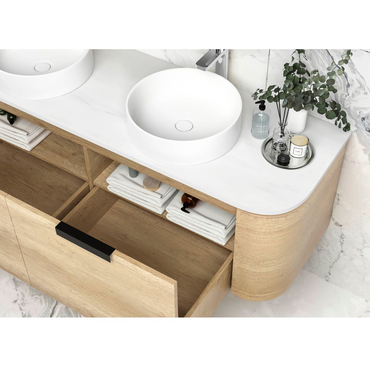 COOGEE Wall Hung Curved Vanity Natural Oak (All Sizes)