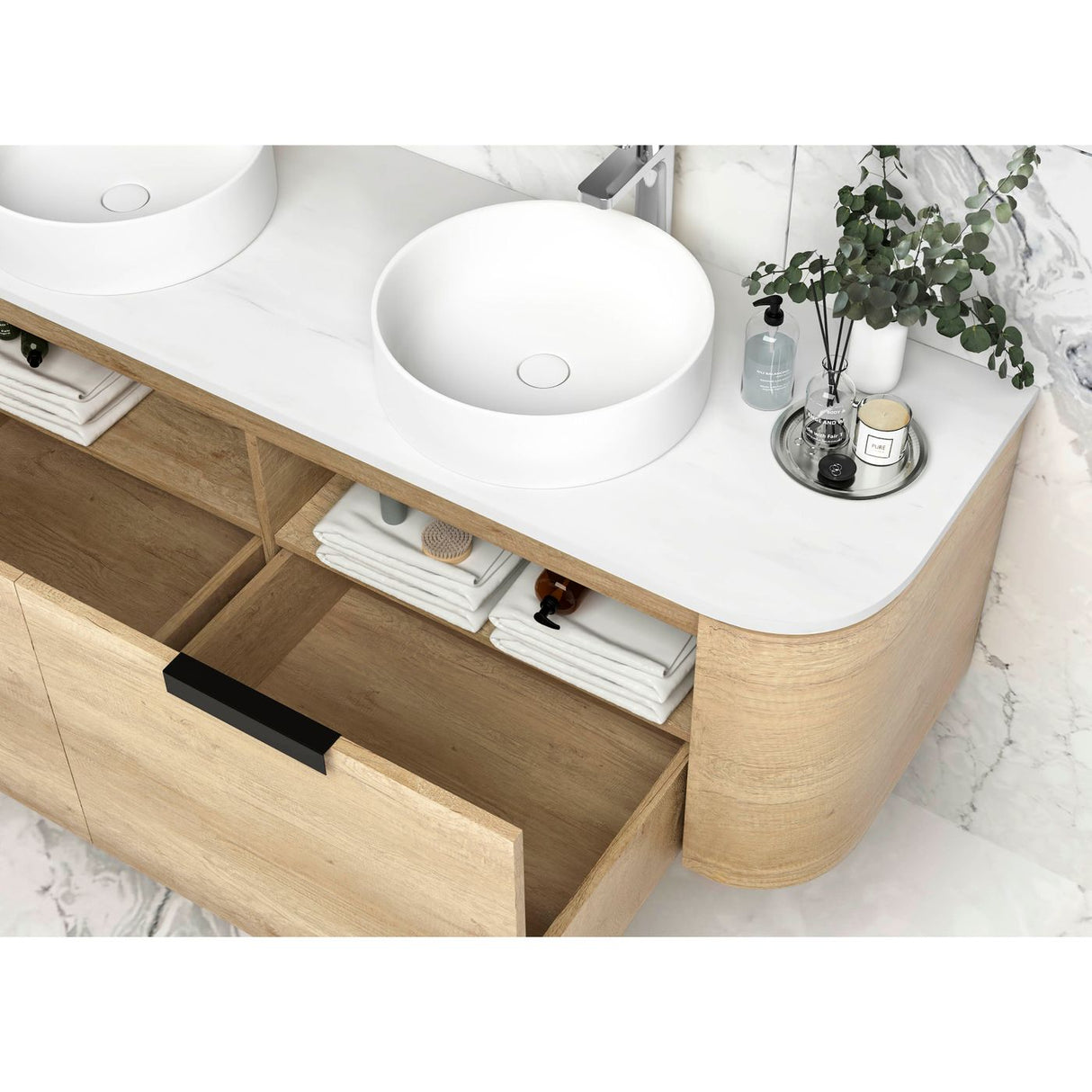 COOGEE Wall Hung Curved Vanity Natural Oak (All Sizes)