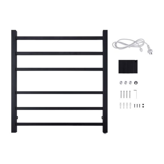Square Electric Heated Towel Rack 6 Bars - Black