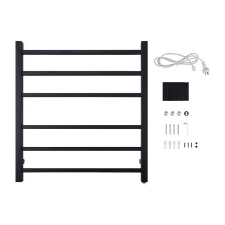 Square Electric Heated Towel Rack 6 Bars - Black