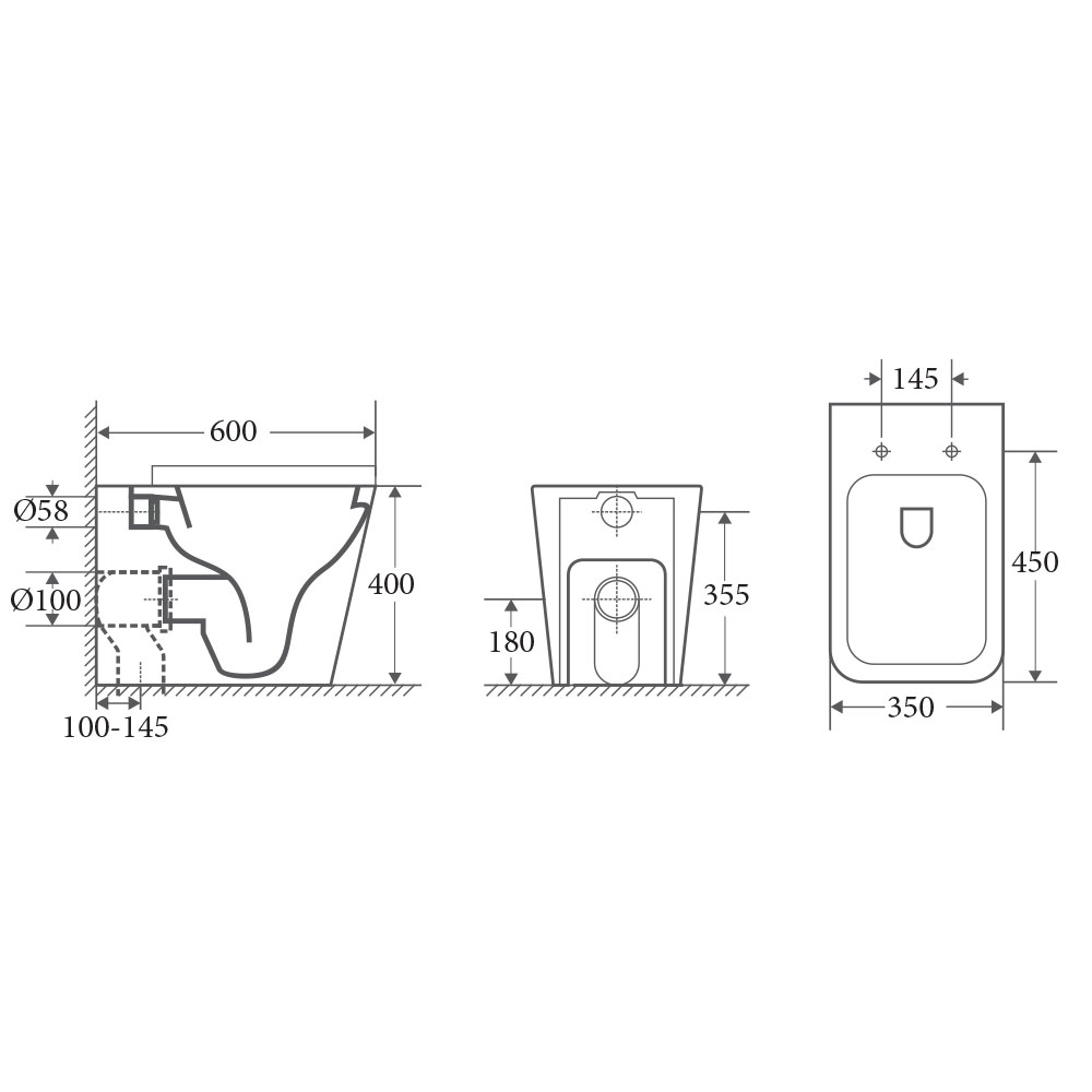 ENOX99 Wall Hung Toilet Floor Pan Matt Black with Wall Hung Cistern Package