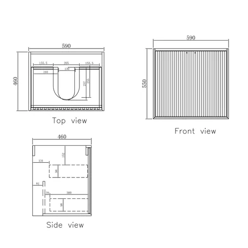 MARLO Wall Hung Vanity 600mm Specifications Drawing