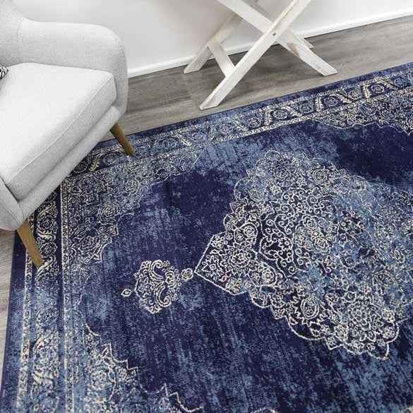 Arya Navy Blue Distress Rug