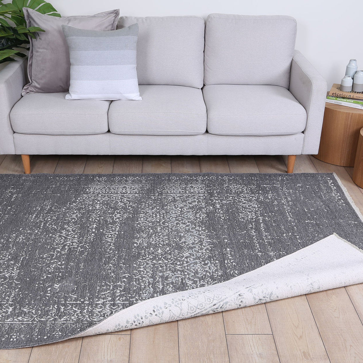Rustic Vintage Distressed, Amazing 2 in 1 Reversible Rug Grey