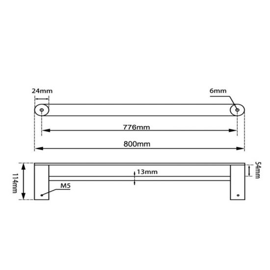 RUSHY Double Towel Rail 800mm - Black & Rose Gold Technical Drawing