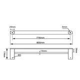 RUSHY Double Towel Rail 800mm - Black & Rose Gold Technical Drawing