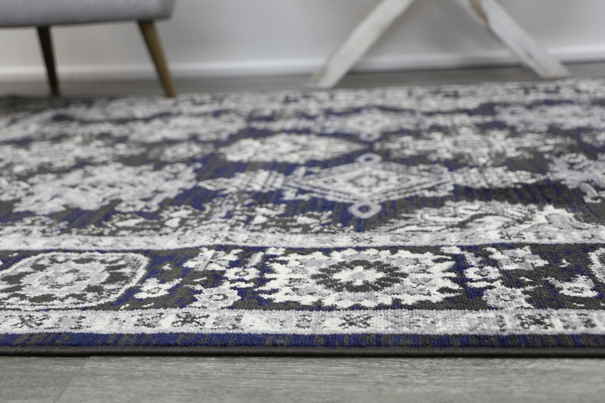 Arya Traditional Navy Grey Rug